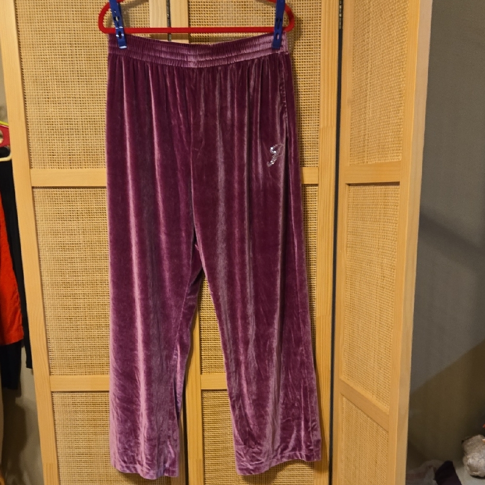 PINK Victoria's Secret Women Plush Velvet Joggers -Purple Pockets XL Cozy Lounge